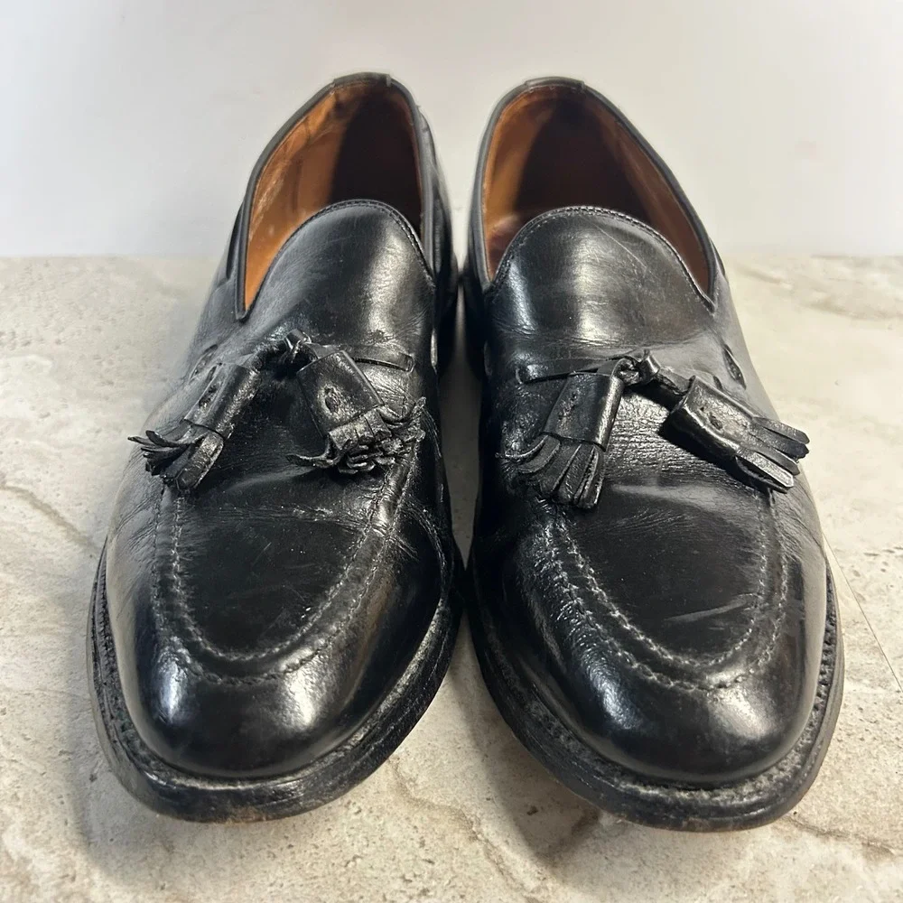 Allen Edmonds Grayson Tassel Loafers Black Leather Mens 7 D Dress Shoes USA